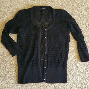 White House Black Market 3/4 Sleeve Black Lace Cardigan XS